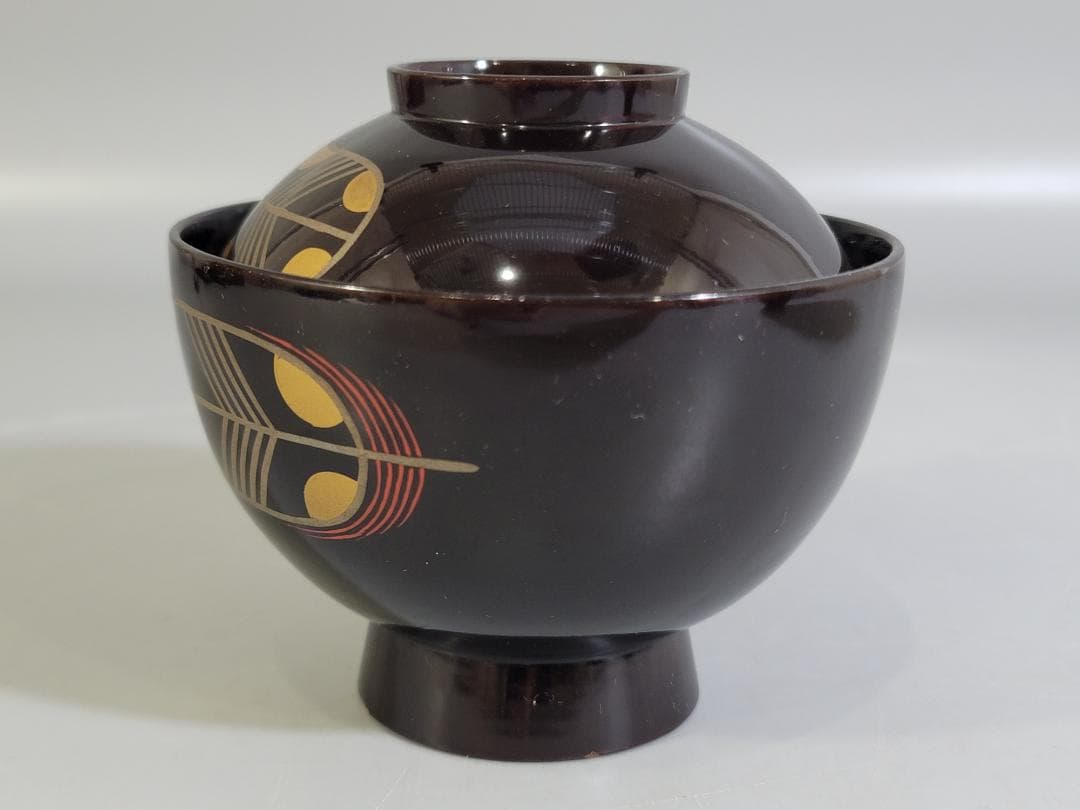 DT347 松庵好 鷹の羽吸物椀 塗師 道恵 共箱 時代物