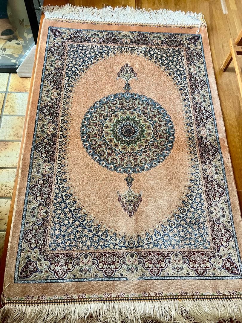 イラン、シルク銀柑敷物/サイズ:60x90cm…..mp1.
