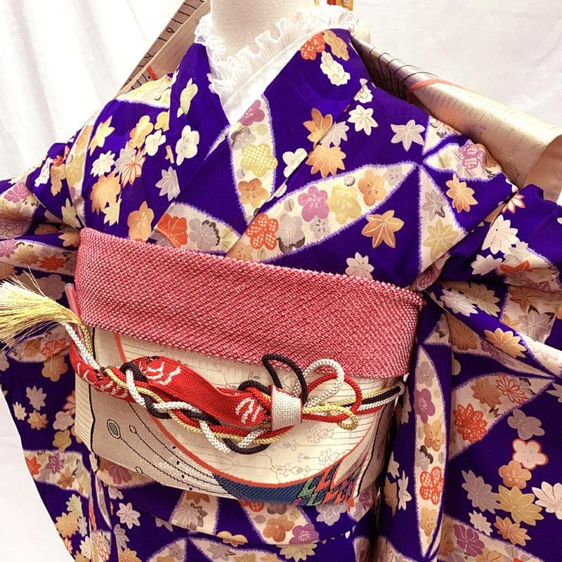 409aj73■十三参り 卒業式 アンティークジュニア着物＆袋帯■良好