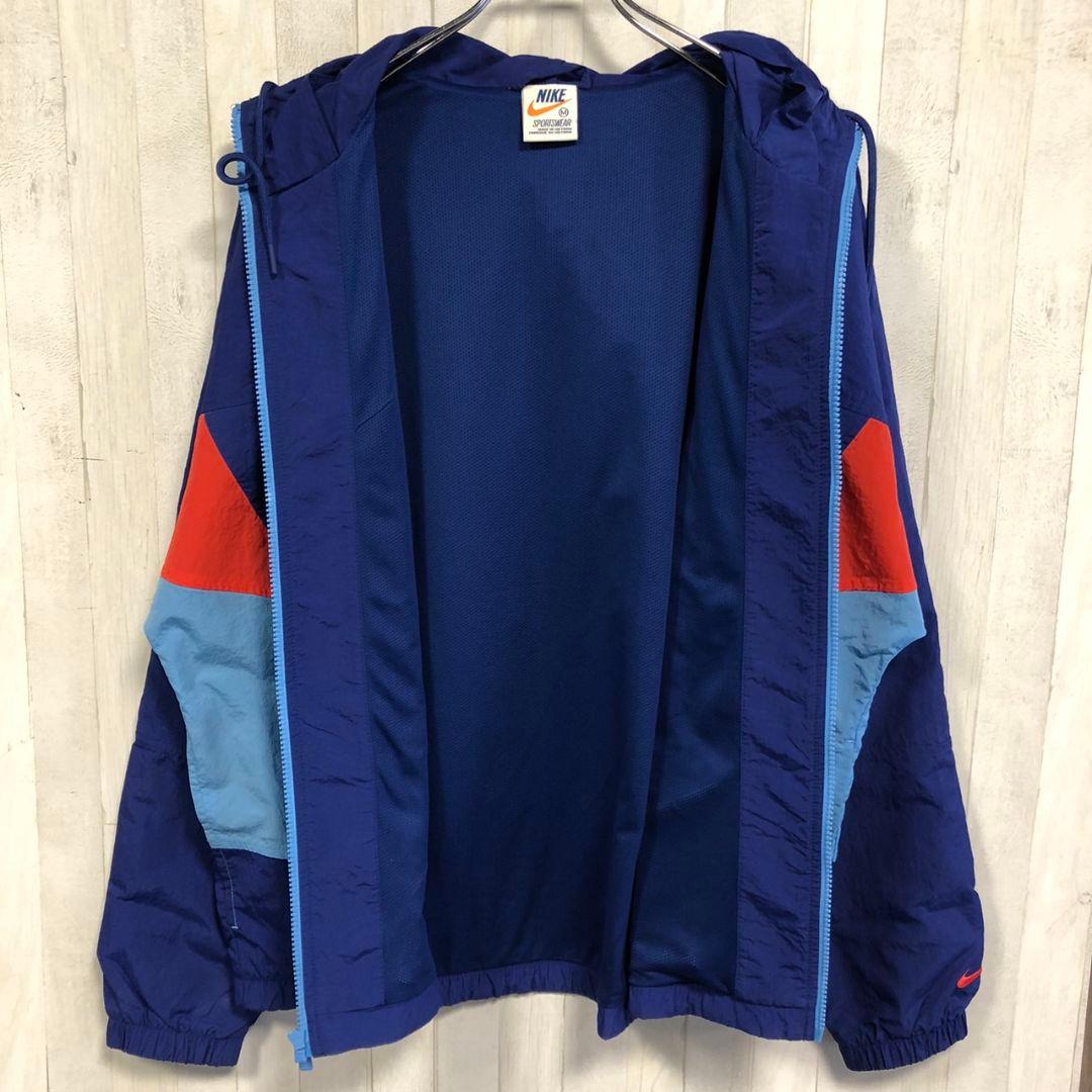 Nike　ナイキ　スウッシュ刺繍　ナイロンジャケット　青　ブルー　L XL 古着