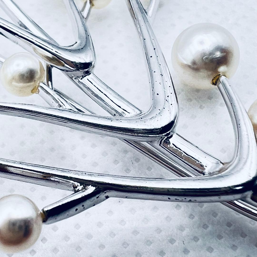 【ミキモトにてクリーニング済】アコヤ　パール　真珠　シルバー　ピンブローチ