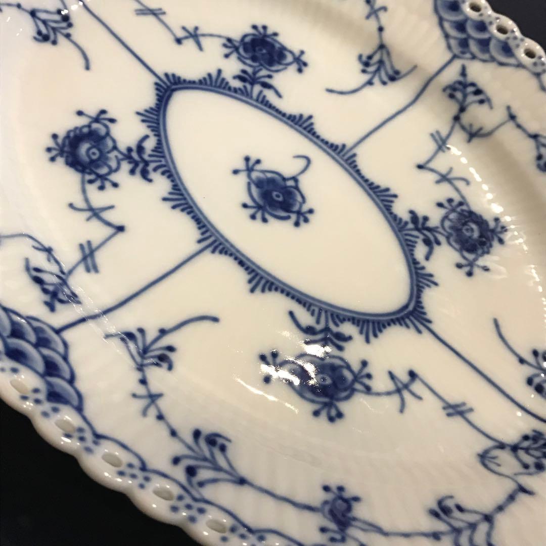 【未使用】1985年製 デンマーク製 ブルーフルーテッド フルレース 2枚セット