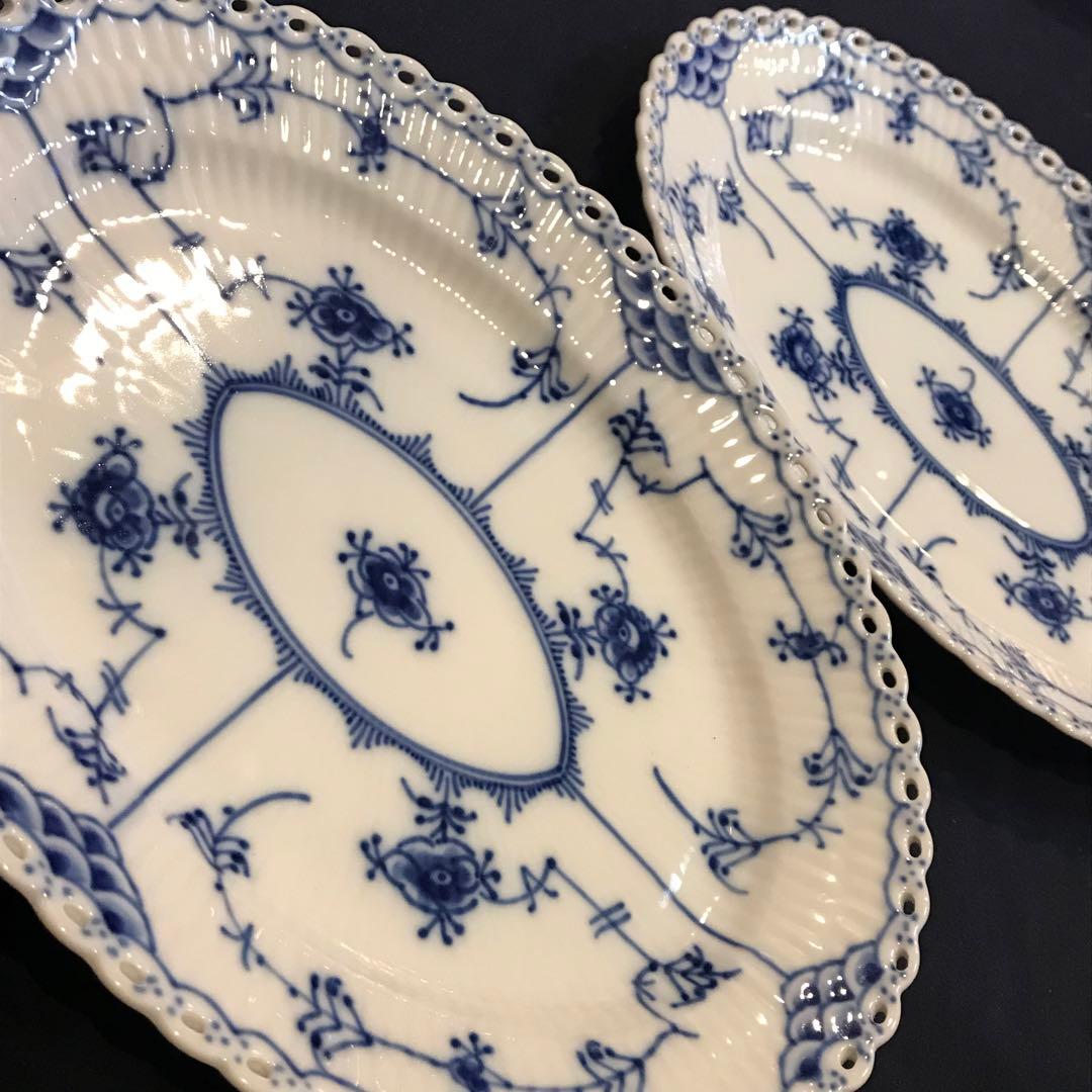 【未使用】1985年製 デンマーク製 ブルーフルーテッド フルレース 2枚セット