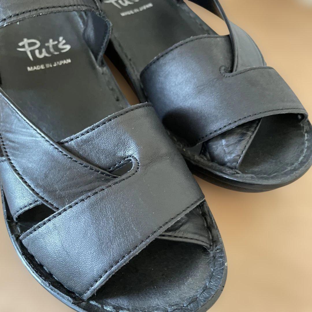 美品 プッツコンフォートサンダル Mサイズ 黒サンダル プッツ本革サンダル日本製
