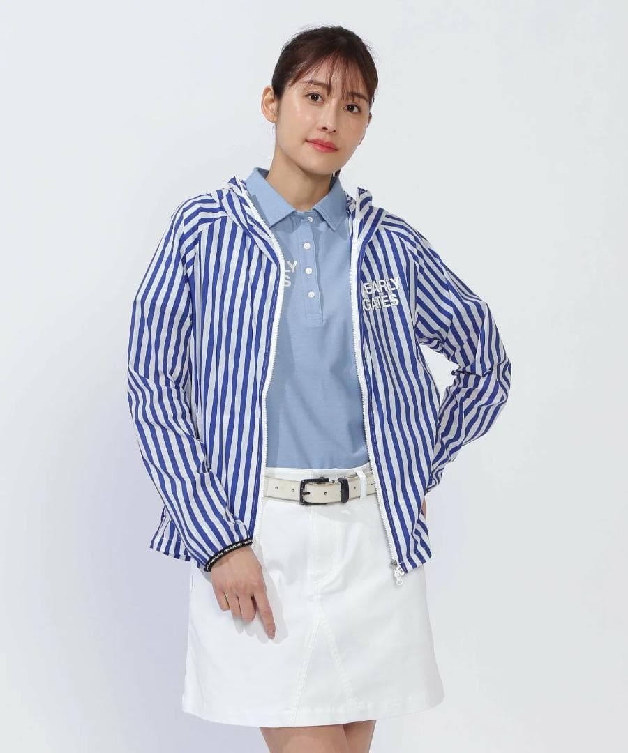 未使用 タグ付き パーリーゲイツ フーディブルゾン ストライプ 2 L ブルー青