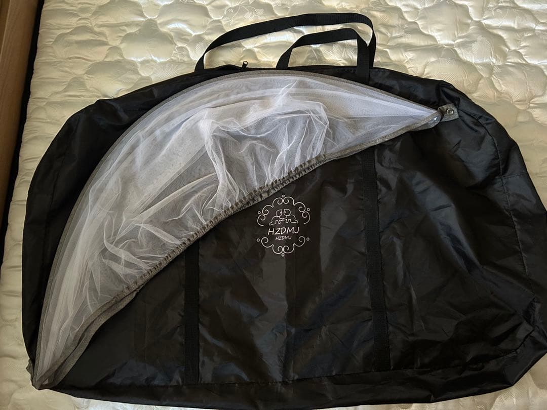 【美品】HZDMJ ベビーベッド グレー キャスター付き　高さ調整可能