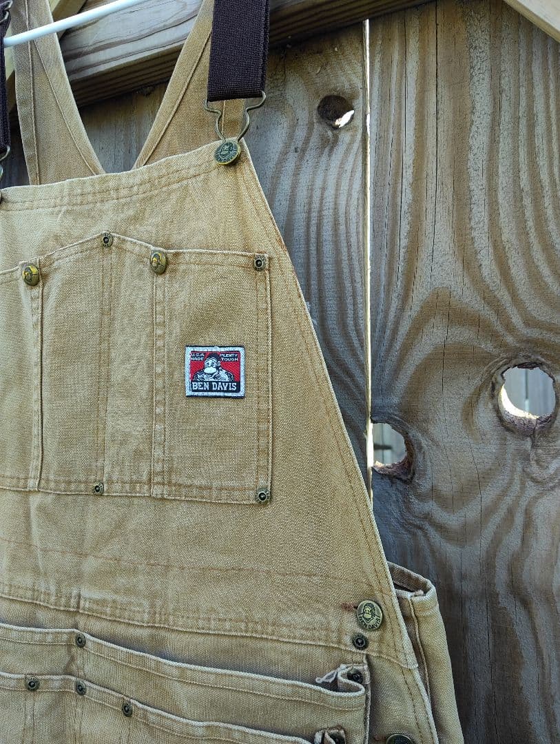 オーバーオール　ダブルニーカンガルーエプロン付き