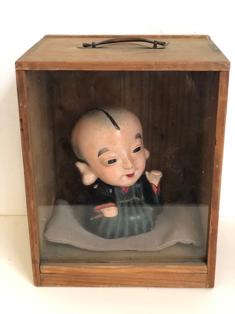 大正5年　福助人形　胡粉仕上げオープンマウス　骨董品　首動人形 インテリア　置物