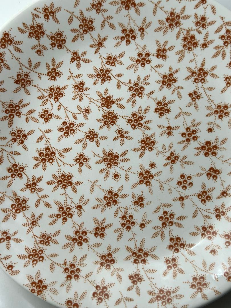 美品　フランス　アンティーク　サルグミンヌ　オレンジブラウンのチンツ柄プレート