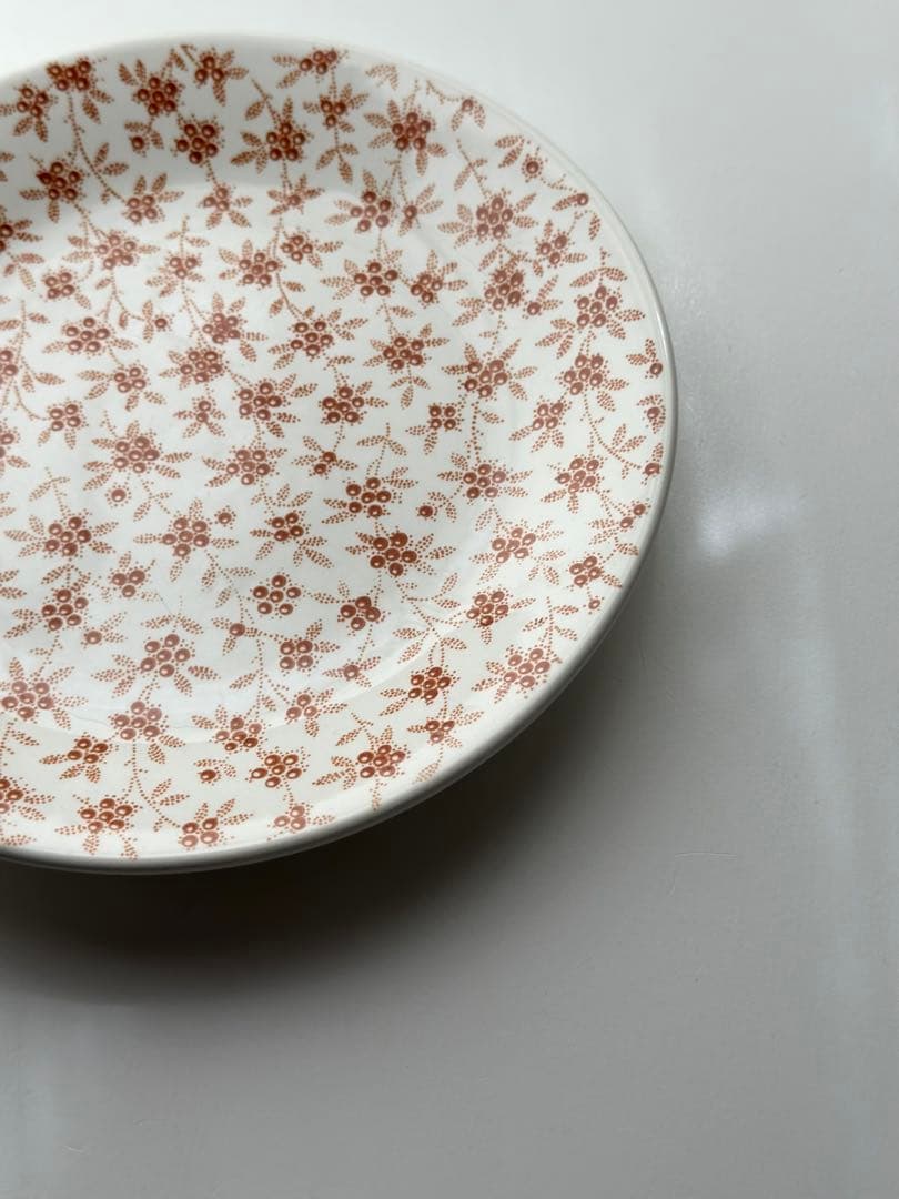 美品　フランス　アンティーク　サルグミンヌ　オレンジブラウンのチンツ柄プレート