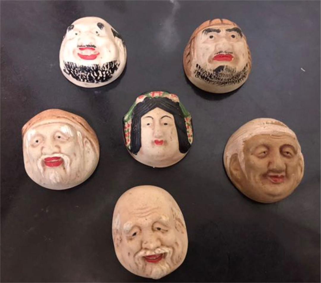 九谷焼　時代盃　KUTANI 金城　工芸品　顔　古董　七福神　おちょこ　骨董