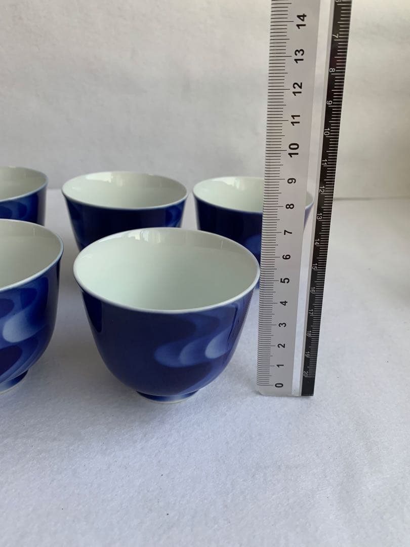 宮内庁御用達 深川製磁 富士型急須茶器「泉」 瑠璃色 湯呑5客セット 有田焼