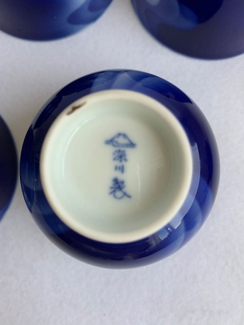 宮内庁御用達 深川製磁 富士型急須茶器「泉」 瑠璃色 湯呑5客セット 有田焼