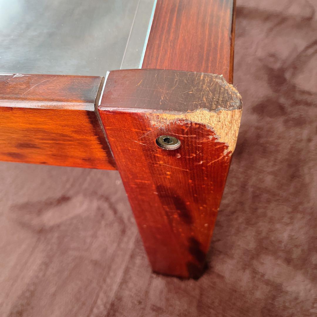 傷み有】ビンテージ カリモク ガラス トップ ローテーブル 送料込