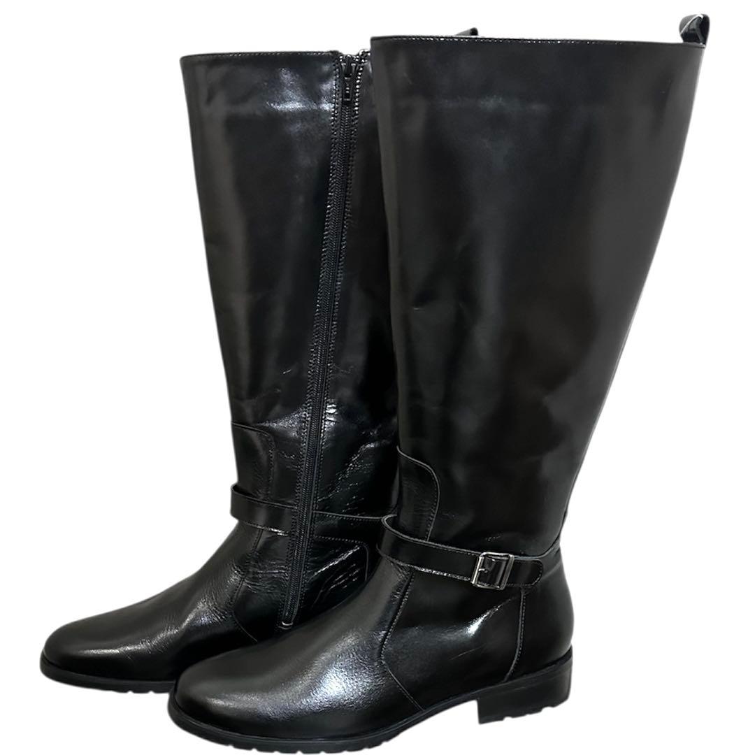 定価47300円 インポート ロングブーツ サイドジップ ベルト 厚底