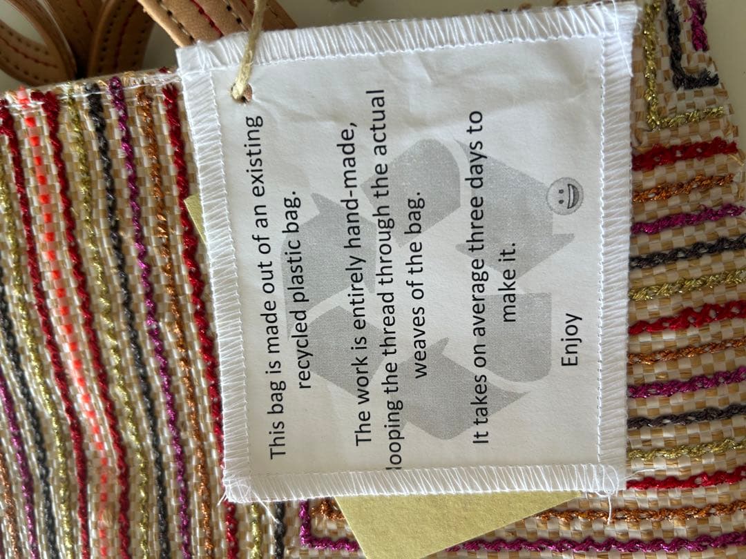 新品未使用エンシャラen shallaモロッコ製ハンドメイドトートバッグ/赤系