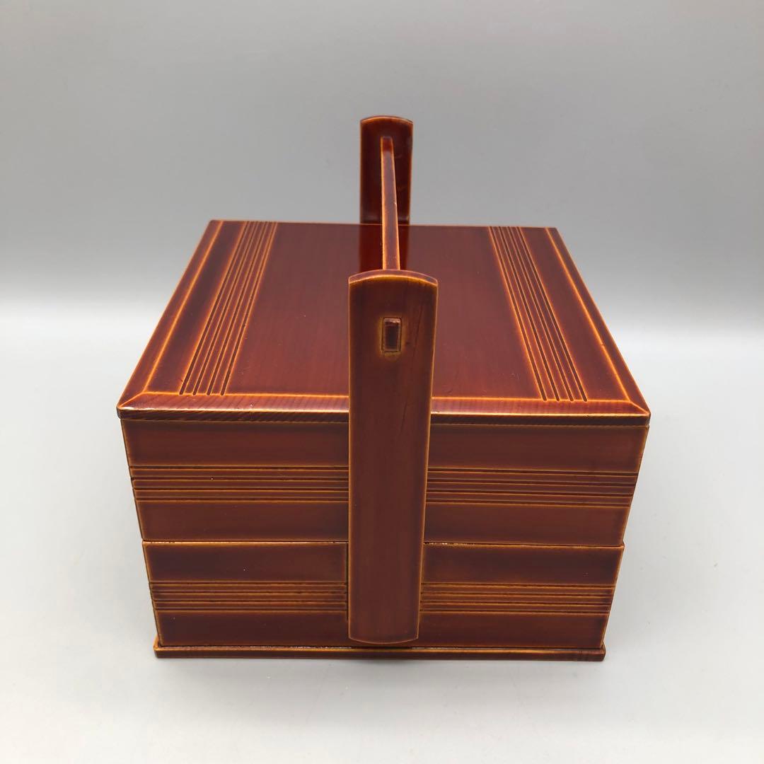 箱入り飛騨高山伝統工芸品飛騨春慶塗手提げ二段重箱15.5cm高島屋ビンテージ食器