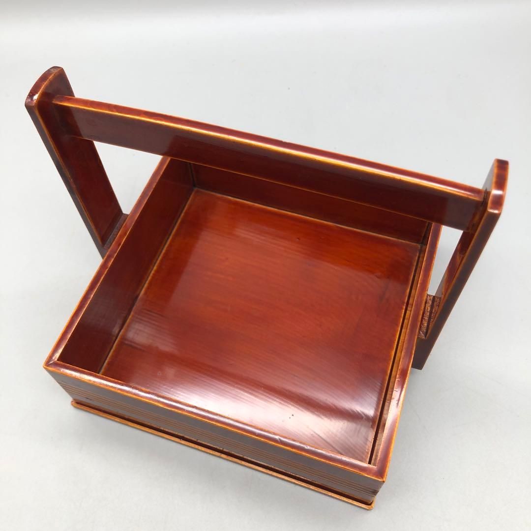 箱入り飛騨高山伝統工芸品飛騨春慶塗手提げ二段重箱15.5cm高島屋ビンテージ食器