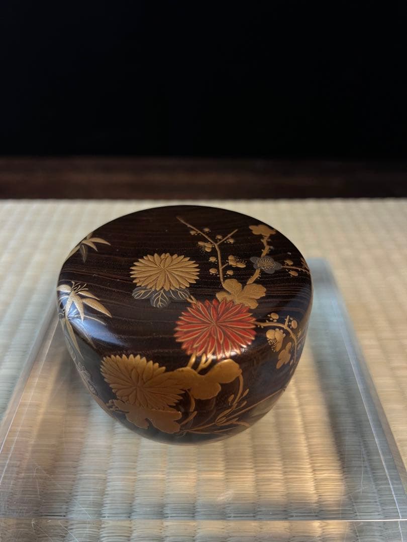 金箔装飾 木製 茶道具 棗　骨董　金蒔絵　共箱 香合 茶碗