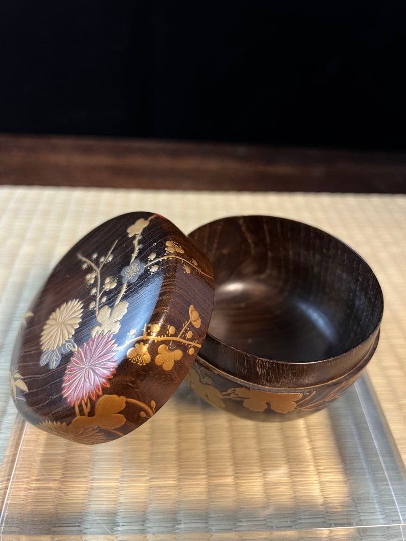 金箔装飾 木製 茶道具 棗　骨董　金蒔絵　共箱 香合 茶碗
