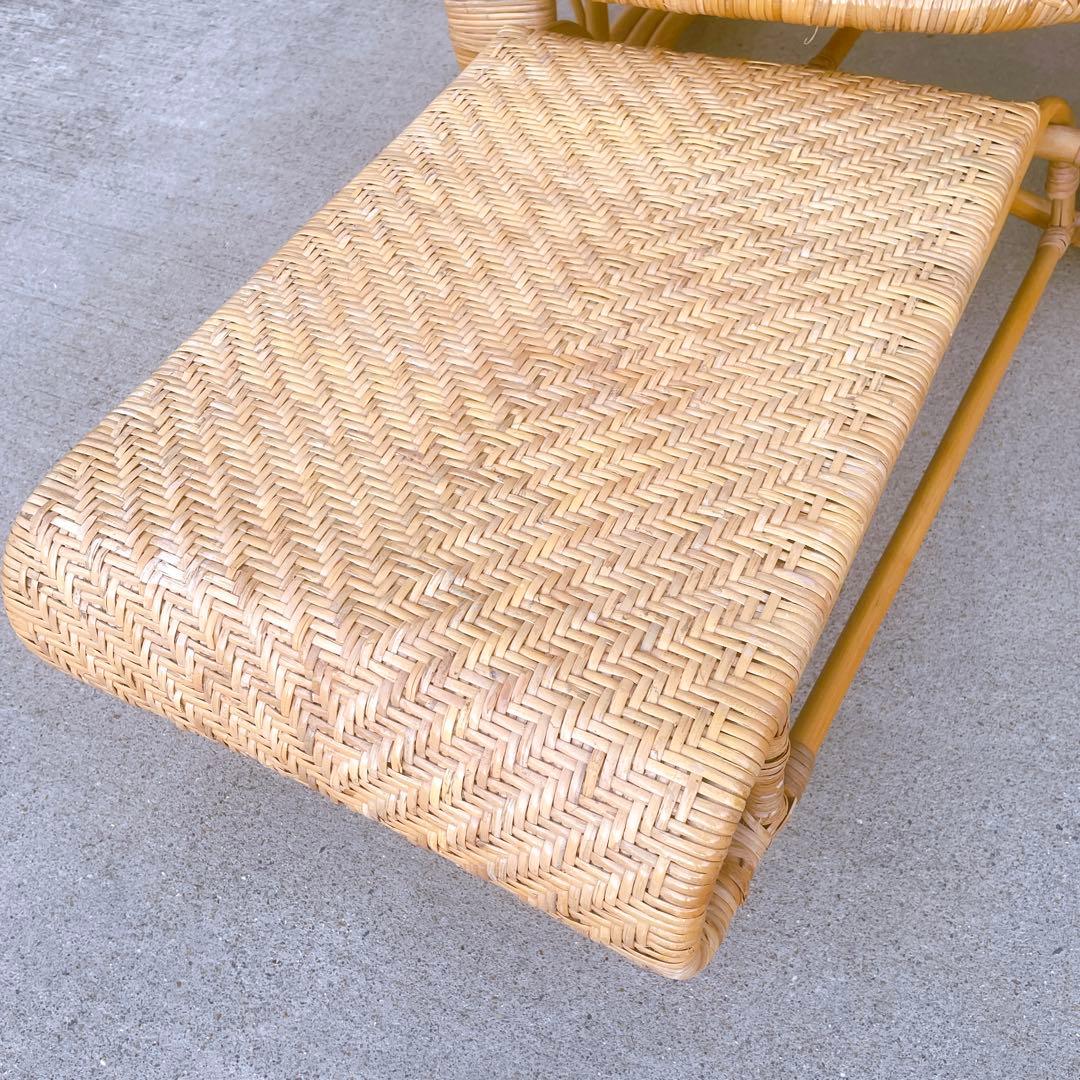 【送料無料】 ラタン リクライニングチェア テーブル マガジンラック オットマン