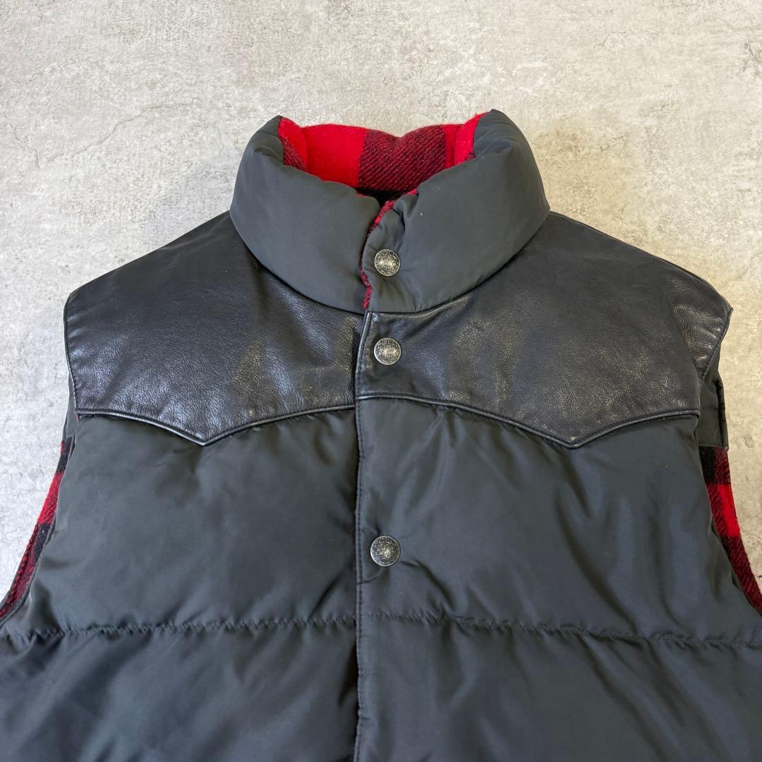 希少■ポロラルフローレン【L】リバーシブル ダウンベスト レザー ブラック 古着