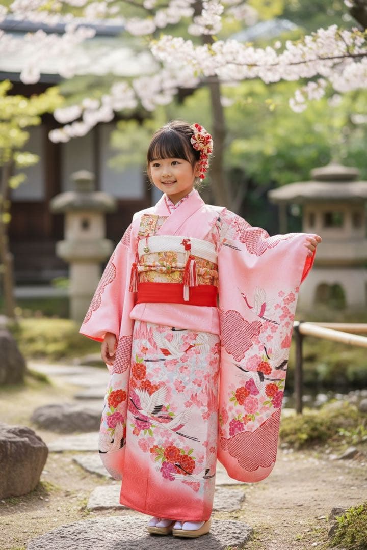 本格!!正絹♡七五三　7歳　女の子　フルセット　一式　ピンク　鶴