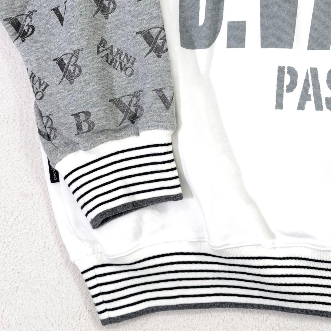 【BARNIVARNO】ハーフジップスウェット 背面ビッグロゴ 袖切替 白 3L