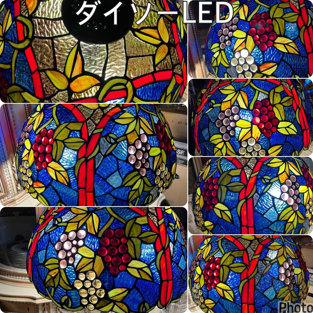 新品未使用　特大　ステンドランプ　ステンドガラス　ブドウ　葡萄　卓上ライト　開運