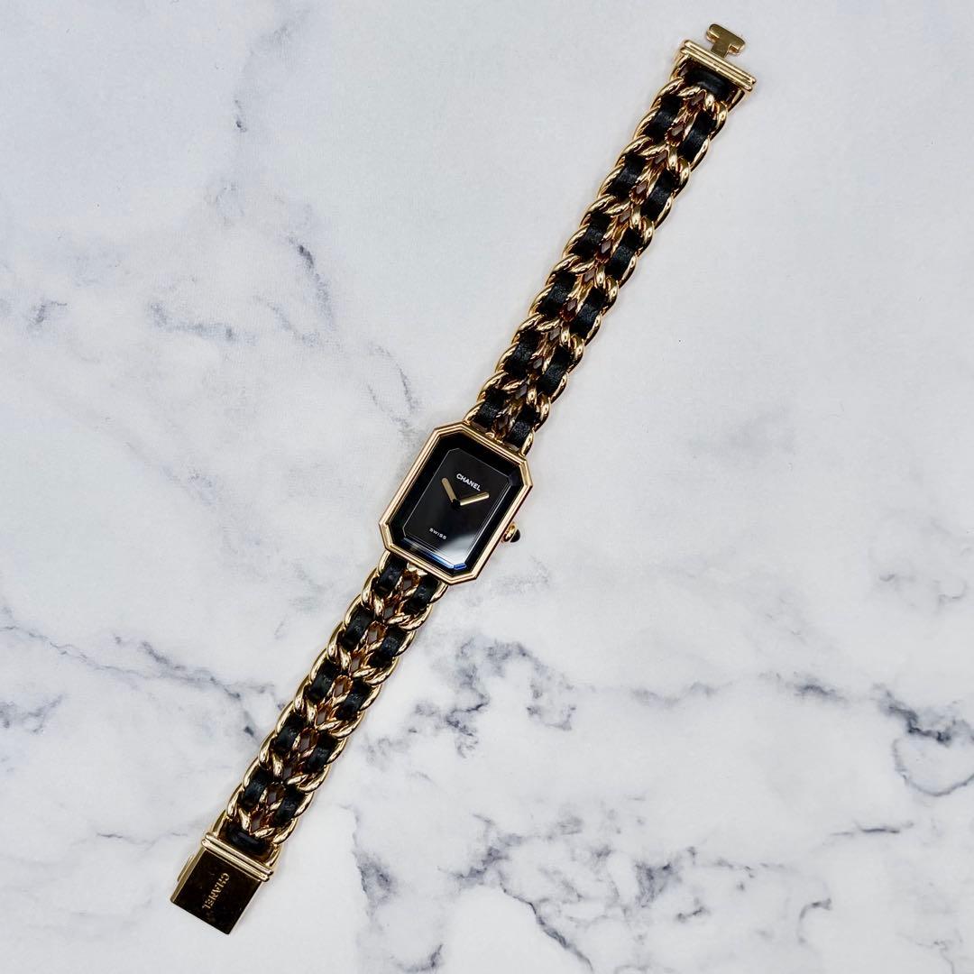 【OH&新品仕上げ済】シャネル プルミエール L ブラック文字盤 GP×革 極美