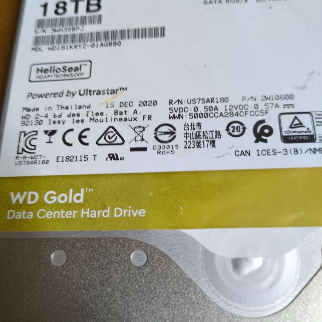外付けハードディスク・ドライブ WD Gold 18TB HDD WD181KRYZ