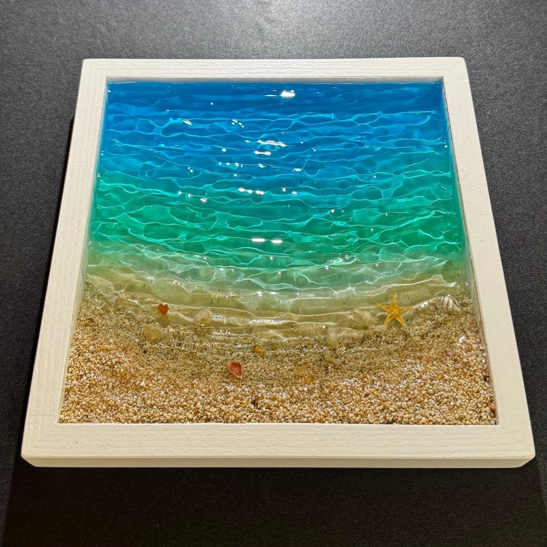 レジンアートオーシャンアート キラキラ波紋 沖縄 海20cmx20cm×2cm