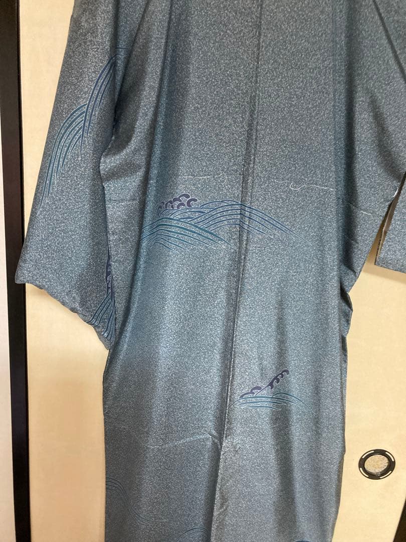 牛首紬叩き染め、訪問着、白山工房烙印￼