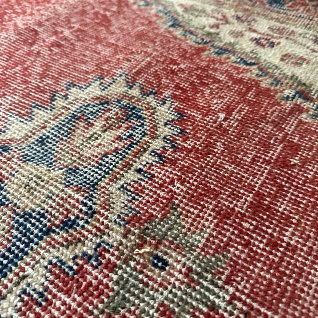 101.5×221赤と青　王道メダリオン　トルコヴィンテージラグ