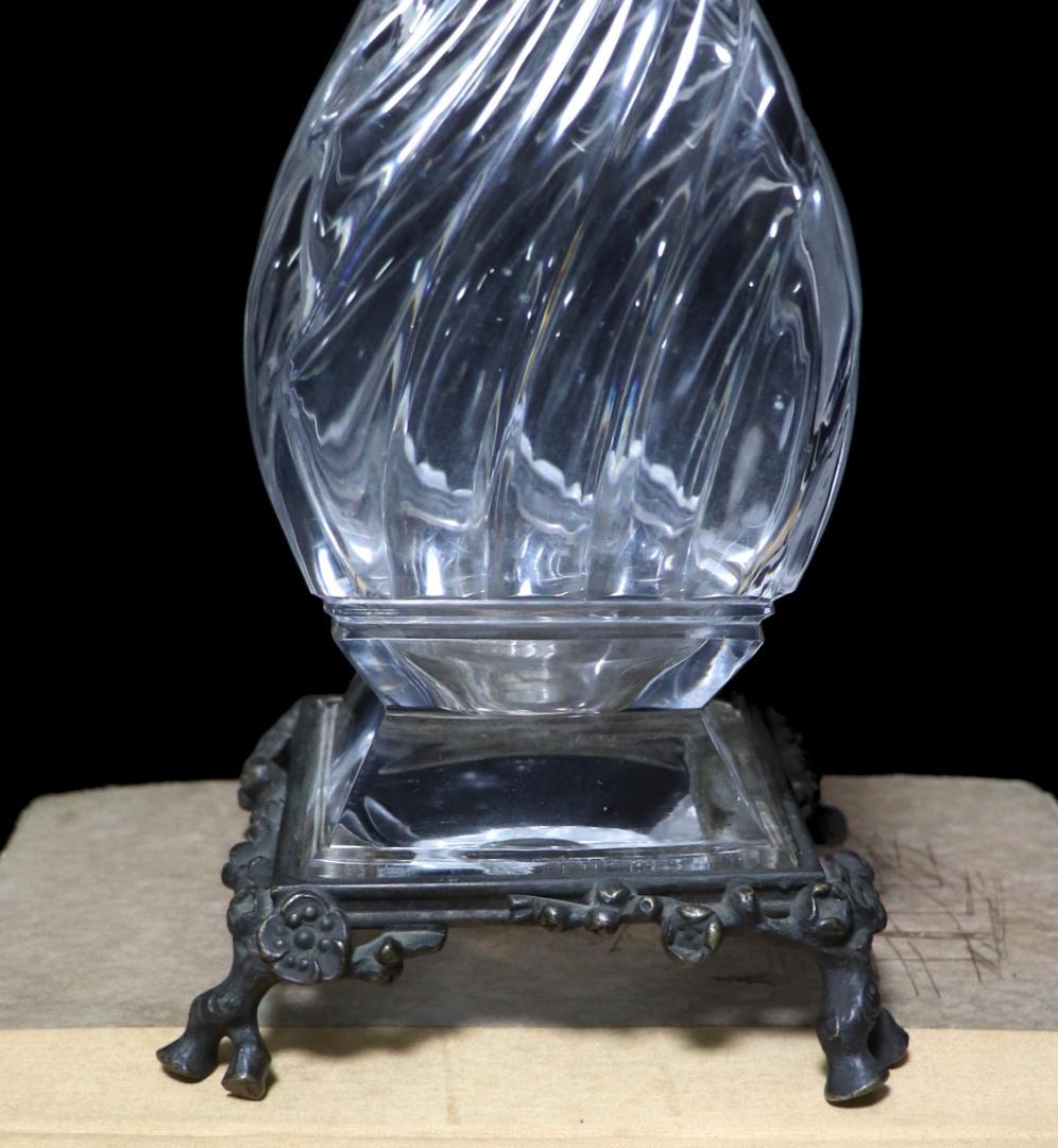 オールド・バカラ 1880年頃 スワール装飾ブロンズ台座 大型花瓶 31.5cm