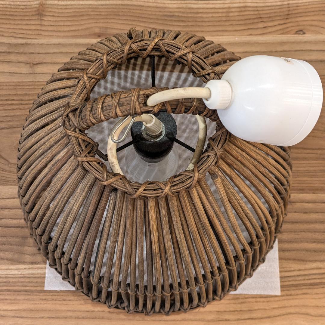 【廃盤希少】 東京メタル工業 ペンダントライト 照明 ラタン 籐 茶 ペンダント