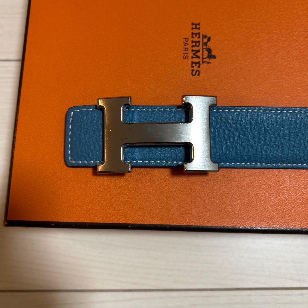 HERMES ブルーレザー H型バックル ベルト