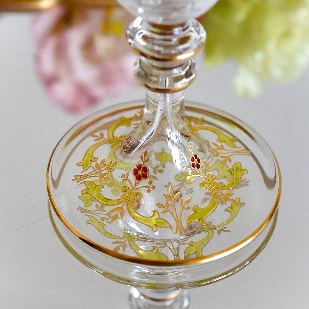 極希少オールドバカラ ボーヴェ ワイングラス★美品BACCARAT金彩エナメル彩