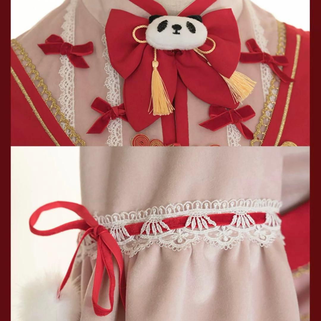 中華ロリ　チャイナ風ロリータ　パンダ　赤　ピンク　コンカフェ　M コスプレ　衣装
