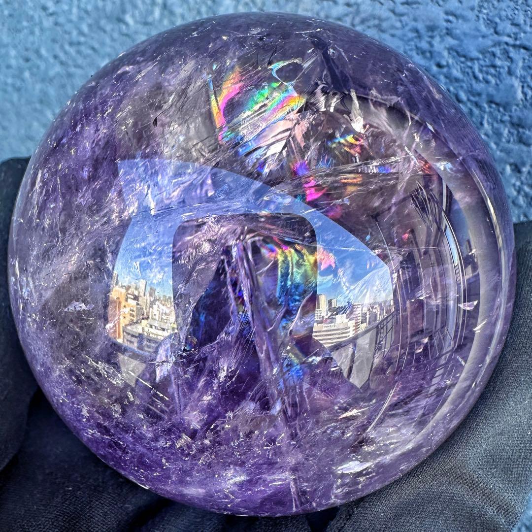 しずく♡超美品♡レインボー☆アイリスアメジストスフィア丸玉 A1330