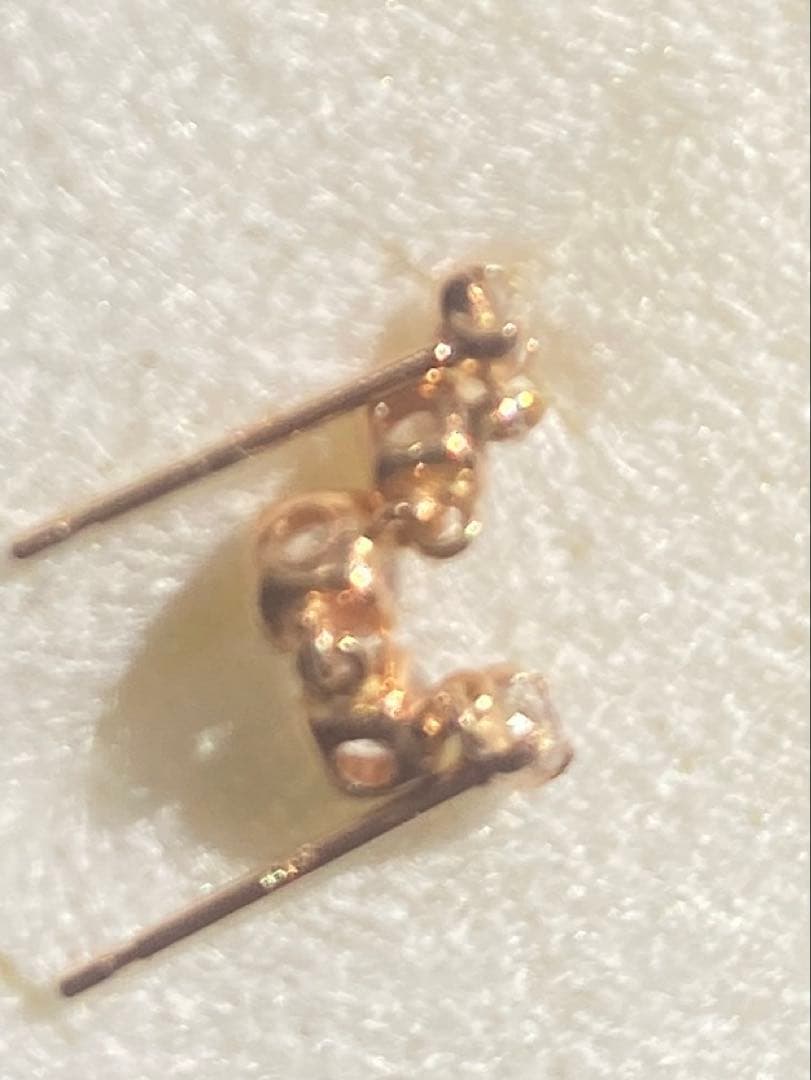 夜まで K18 スタッドピアス 2ホール用 刻印あり 5石