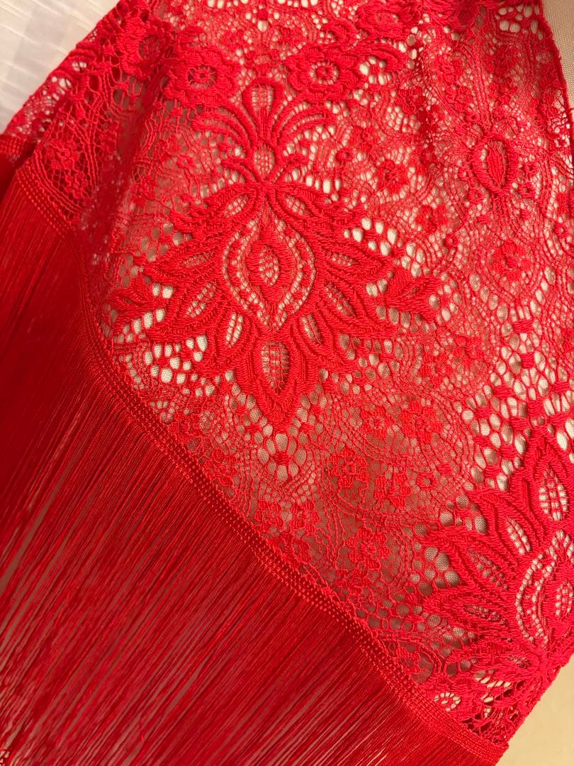 フレコシージョ　赤ボタニカル柄レース　赤フレコ　フラメンコ　衣装