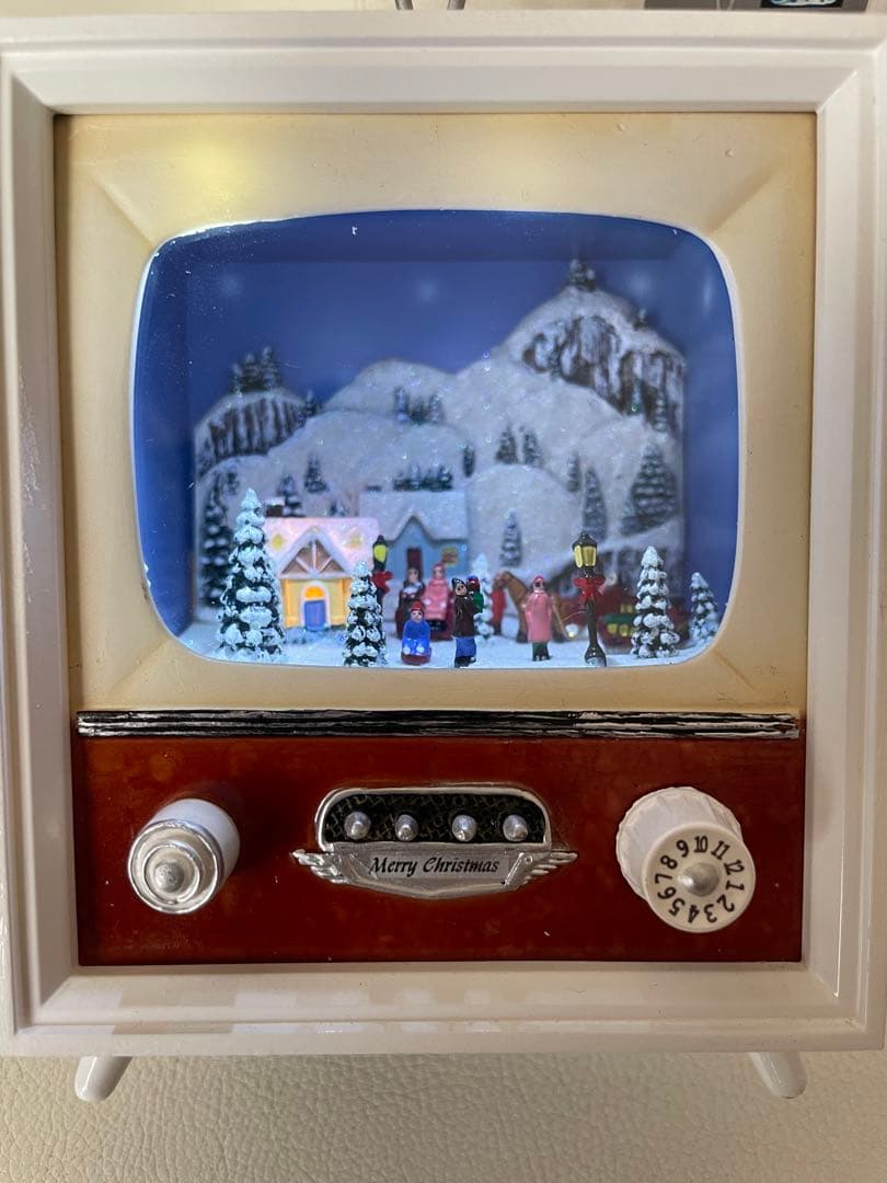 クリスマス ミュージカル テレビ ホワイト LEDライト 8曲収録 箱付き 卓上