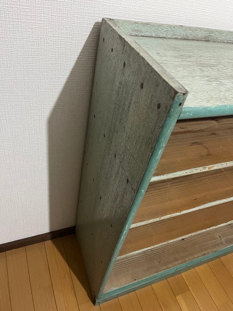 青緑の昭和レトロな本棚　木製4段　ブルーグリーン