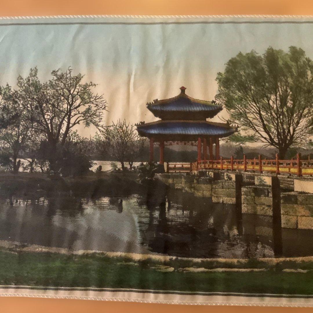 中国北京颐和園知春亭の刺繍風景画、アンティーク