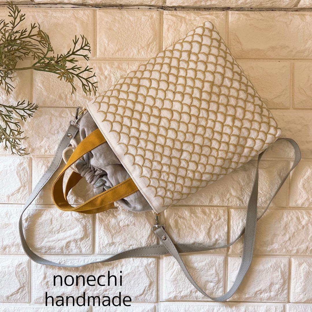 ミナペルホネン ハンドメイド あおりポケット巾着バッグ バッグ ショルダーバッグ