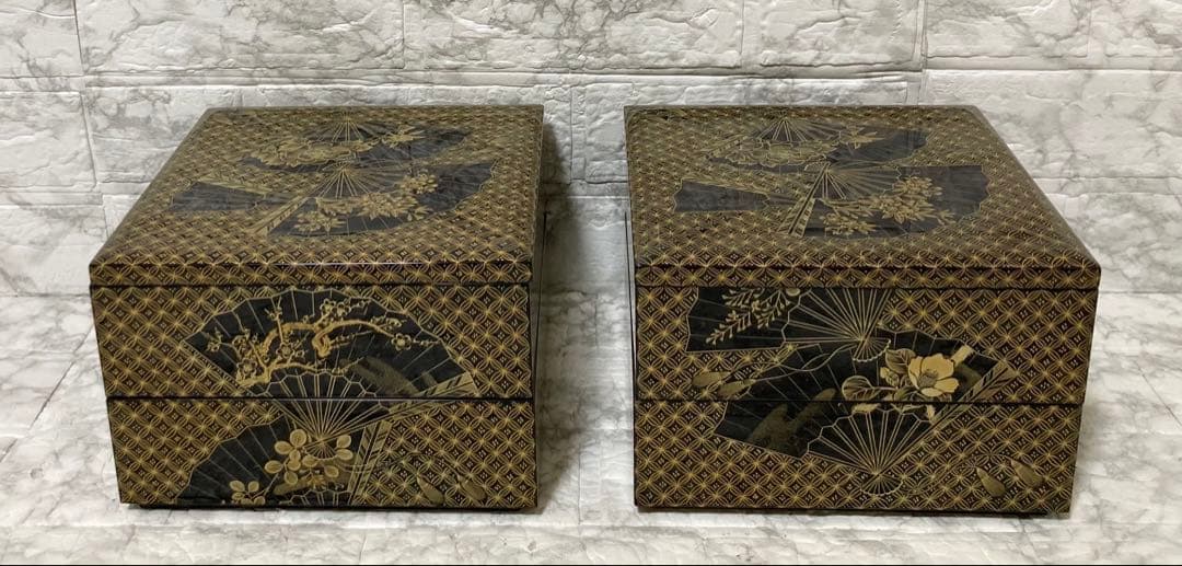 【未使用】輪島屋造 沈金師 水尻清甫 刻「輪島塗 四段重 台付」 共箱