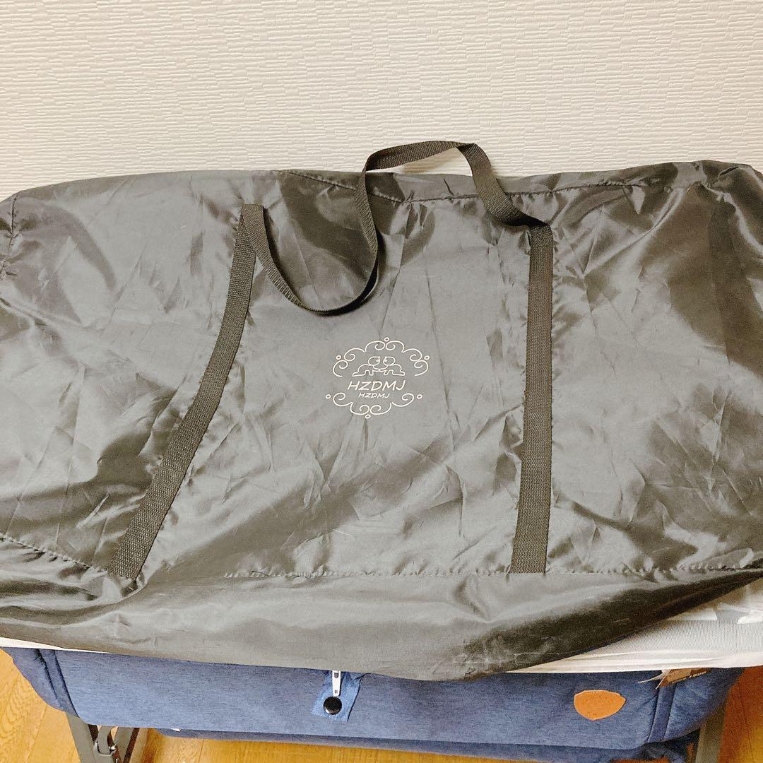 HZDMJ ベビーベッド　ネイビー 高さ調整可能　折り畳み可能