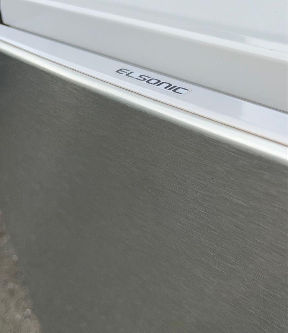 エルソニック冷凍冷蔵庫148L横縞模様ステンレス調自動霜取り機能付き19年製