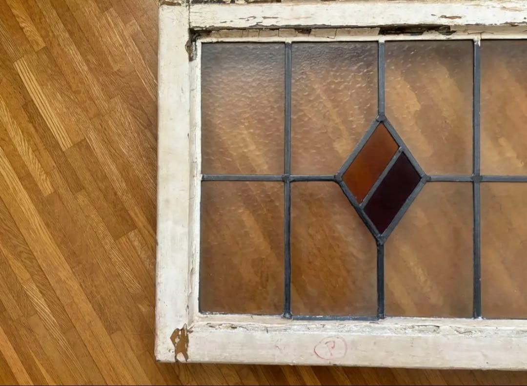 【最終価格】ステンドグラス ダイヤモンド型　窓枠 アンティーク　シャビーシック